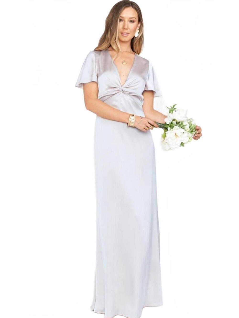 NWT Show Me Your Mumu Silver Satin Rome Twist Gown Maxi Dress Small - Picture 2 of 9
